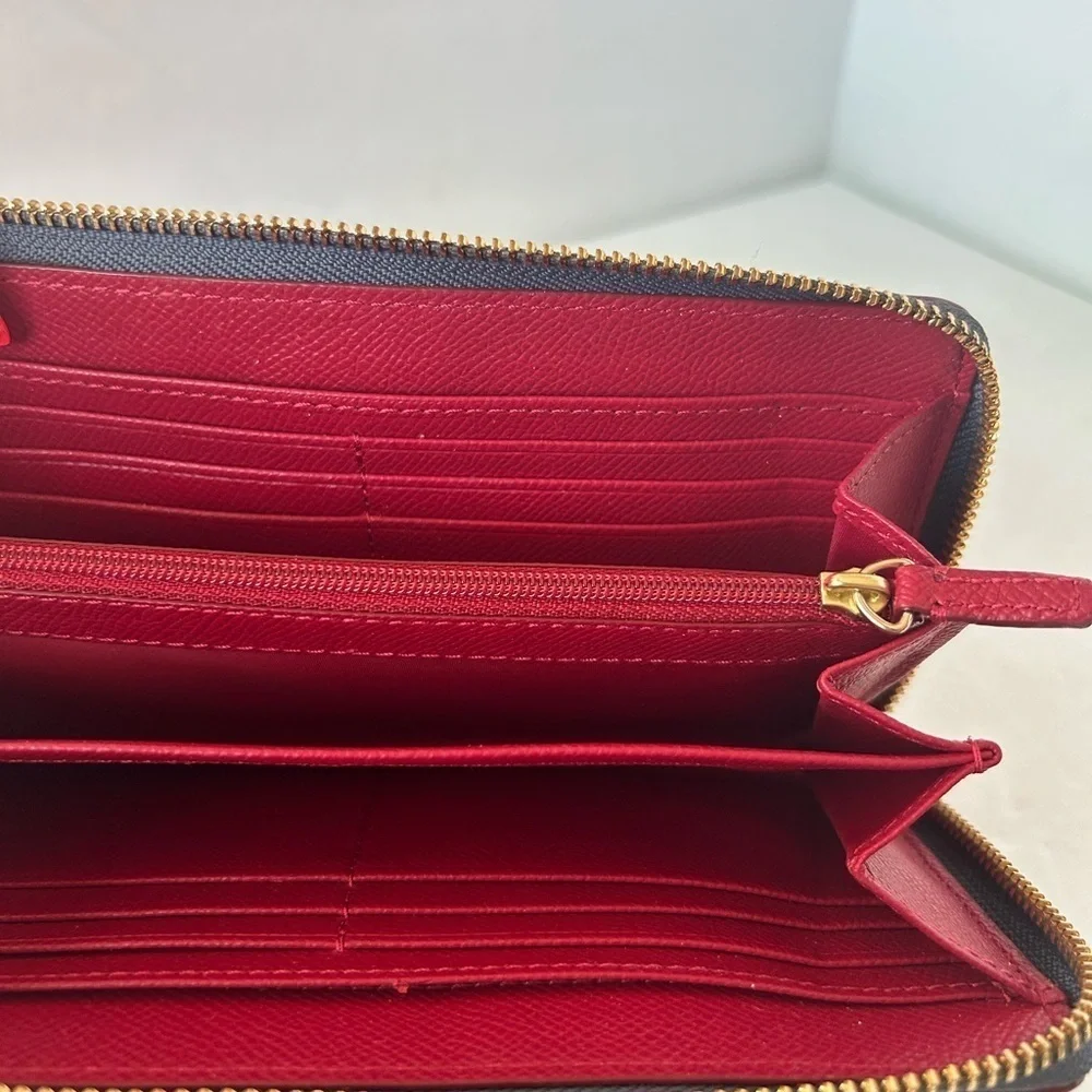 Coach NWOT “Mickie” Zip Wallet In Denim Signature Print Coated Canvas F53780